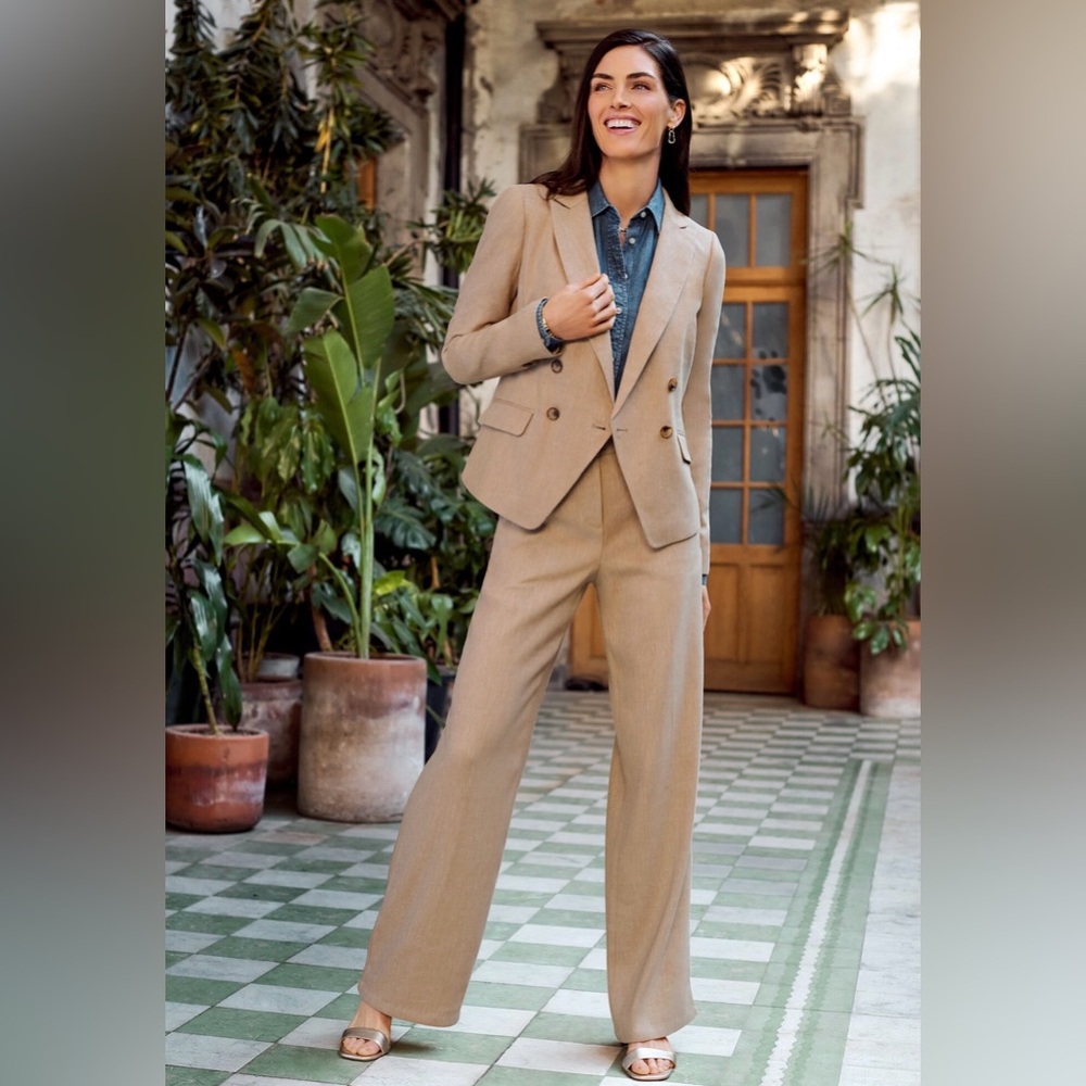 Talbots‎ Cafe Wide Leg Textured Stretch Linen Pants Classic Timeless Flattering